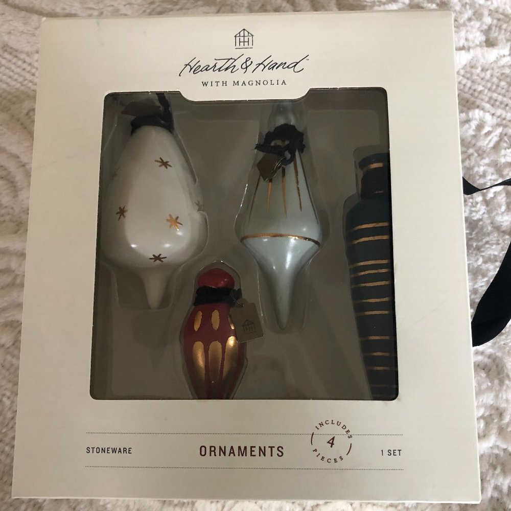 HEARTH & HAND WITH MAGNOLIA STONEWARE SET OF 4 ORNAMENTS NEW IN BOX - Picture 1 of 9